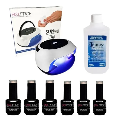 Kit Uñas Cabina Led 75w Belprof + 6 Esmaltes + Removedor Color Blanco