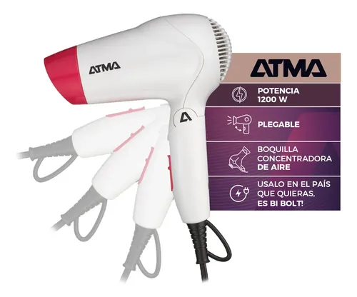 Secador De Pelo Atma 1200 W Shine Travel 2 Velocidades Plegable
