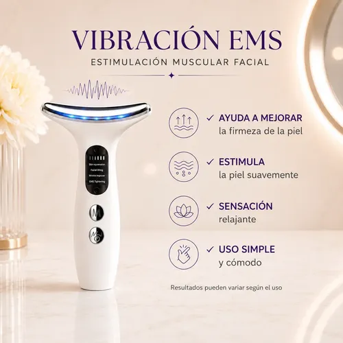 Masajeador Facial Y Cuello Ems Led Calor Con Serum Colágeno