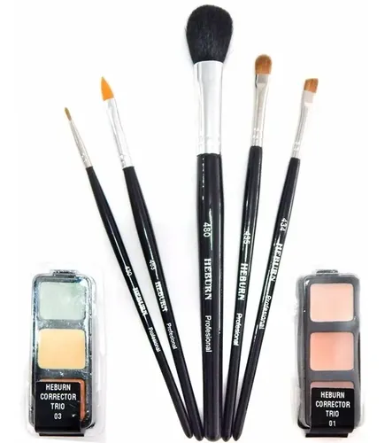 Set Brochas Maquillaje Heburn Kit 509 Para Primario Y Corrector Negro