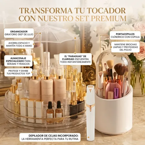 Organizador De Maquillaje Giratorio Set Premium 3 En 1 Warp