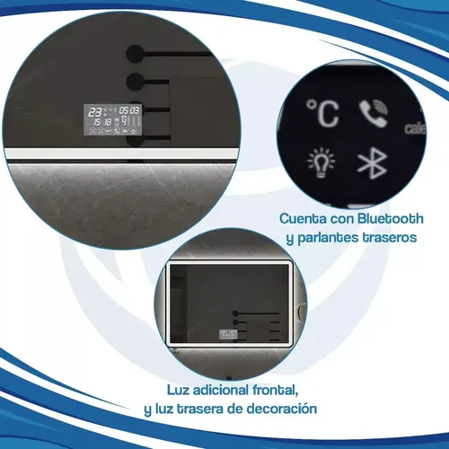 Espejo Redondo 800 Mm Led Parlantes Bluetooth Desempañador