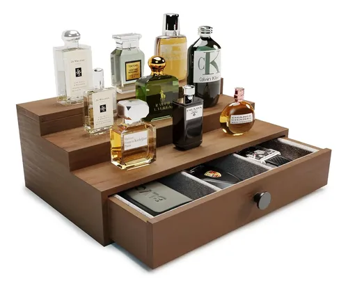 Organizador De Perfumes Pinowood 3 Estantes Cajón Oculto 01 Marrón Claro