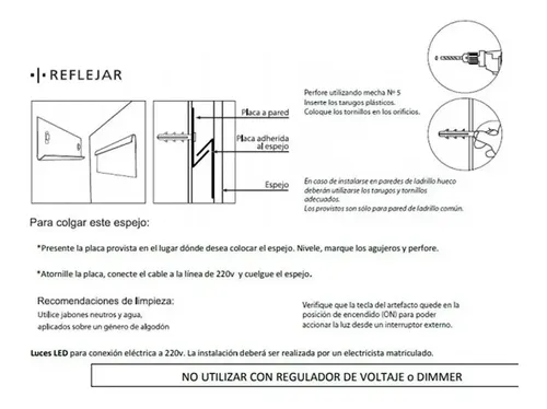 Espejo Rectangular Led Reflejar Ilum 60×94 Biselado para Baño 220V
