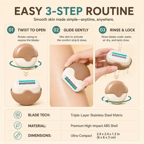 3-layer Hair Shaver With Rotating Cover, Compact Travel