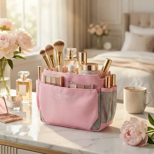 Organizador Cartera Neceser Rosa Maquillaje Viaje Practico