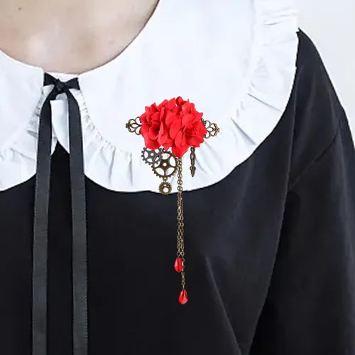 Clip Floral Steampunk Lolita Gear Rose Para El Cabello Rojo