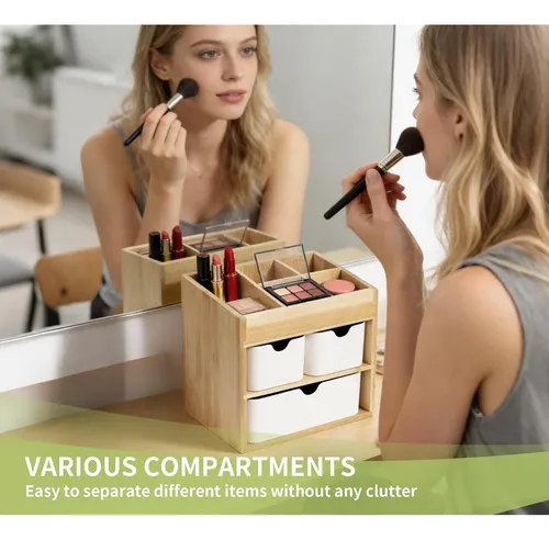Organizador De Bambú Con 3 Cajones Para Maquillaje Y