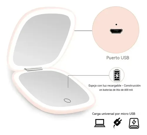 Espejo Compacto Iluminado Con Aumento De 10x D