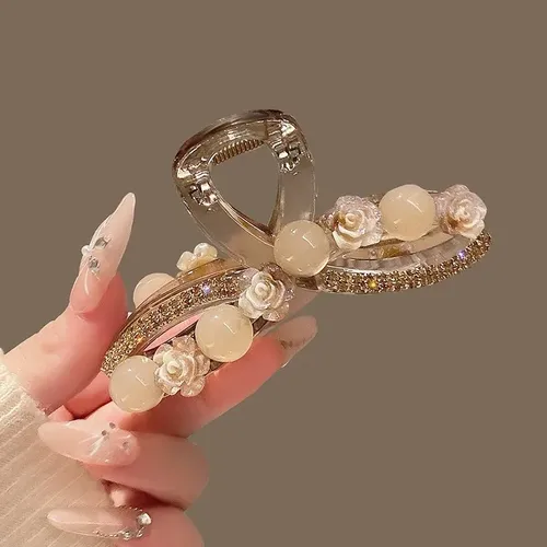 Pack 2 Pinzas Pelo Flor Perla Strass Accesorio Elegante