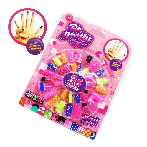 Kit De Uñas Postiza X 36 Para Niñas Infantil Super Cla D3287