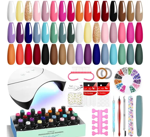 Kit Uñas Gel 24 Colores Uv Base Y Top Coat Brillo Mate