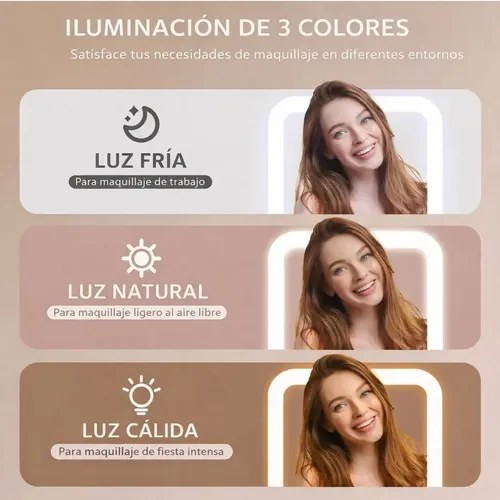 Espejo Recargable Pantalla Táctil Luz Led Usb Maquillaje