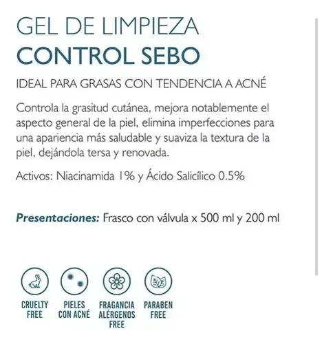 Gel De Limpieza Facial Sebo Control Libra Cosmetica Pack 3