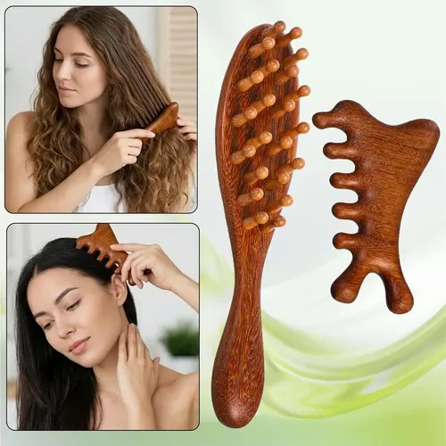 Kit Con 2 Peines De Madera Natural Y Cepillo Loc