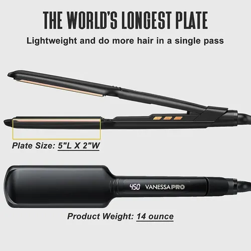 Plancha De Pelo Vanessa Pro, 100% Titanio Puro, Par Negro