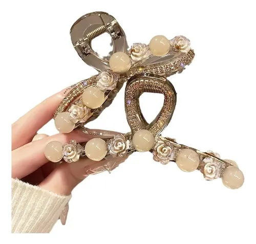 Pack 2 Pinzas Pelo Flor Perla Strass Accesorio Elegante