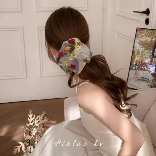 Coletero Floral De Gran Tamaño, Cinta Para El Pelo Primavera Monet Garden Tie-dye Square Towel Ring -27cm Floral