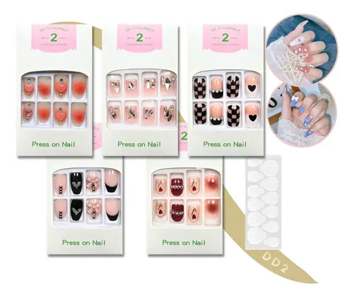 Uñas Postizas Almendras 24pcs Con Pegamento Vario Modelos