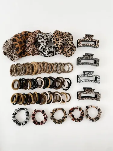 124 Pinzas Y Ligas De Pelo Con Estampado De Leopardo Para Mu