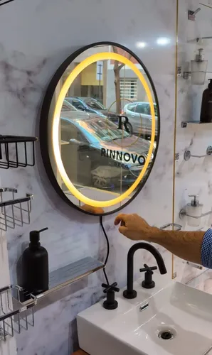 Espejo Redondo Luz Led 60cm Doble Iluminación Fría Y Cálida