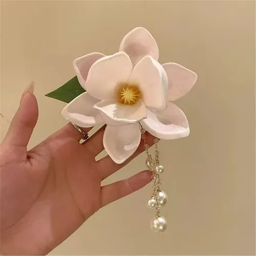Elegante Pinza Lateral De Resina De Magnolia Con Agarre Segu