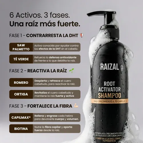 Shampoo Anticaída Hombre Raizal Activador De Raíces 200ml X3