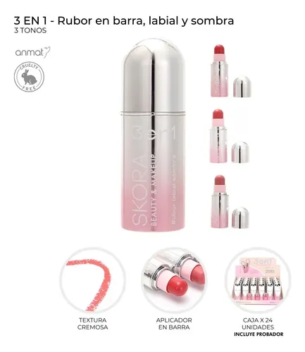 Set 3 En 1 Barra Rubor Labial Sombra Skora Cremoso 3 Tonos