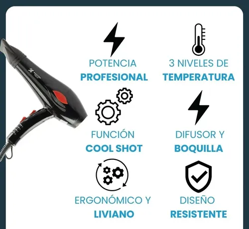 Secador Pelo Cabello Frio Calor Extra Techh 2000w Negro