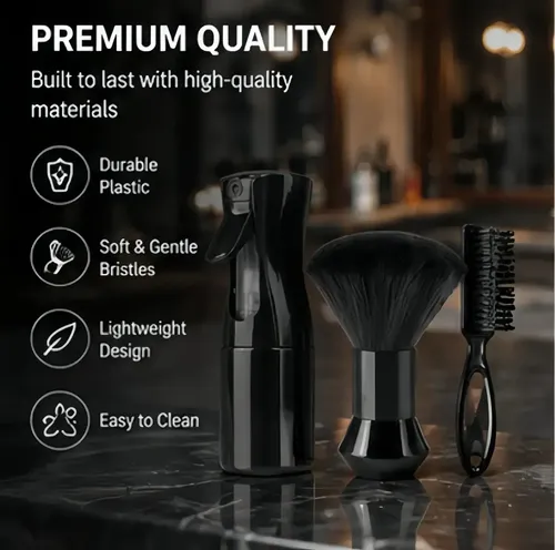 Set Barbero 3 Piezas Brocha Cepillo Y Spray Black