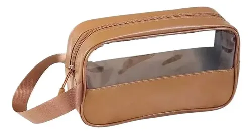 Bolso Transparente De Cuero Marrón, Bolso De Maquillaje Y Marrón Transparente