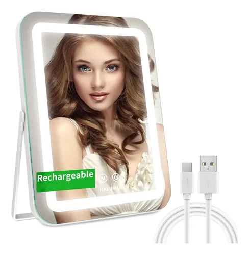 Espejo De Maquillaje Halumao 14.5” Recargable Luz Led