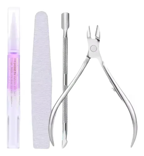 Kit Alicate Corta Cuticula + Repujador Acero + Aceite + Lima