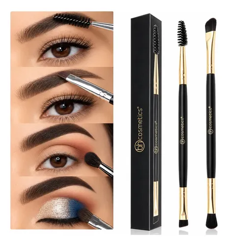Set 2 Pinceles Dobles Maquillaje De Cejas Y Ojos Color Negro