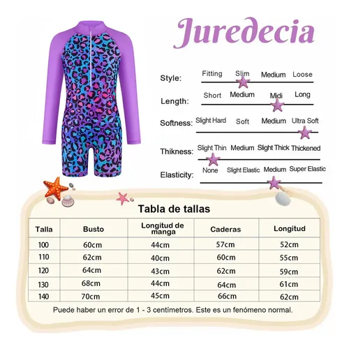 Cltraje De Baño Para Niñas Manga Larga Upf50 Con Gorro De