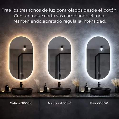 Espejo Con Luz Led Touch 50 X 85 Pastilla Para Baño 3 Tonos