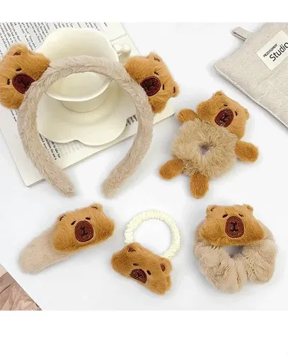 5pcs Diadema De Capibara, Lazo Peludo Para El Pelo, Bonito P Juego De 5 Piezas