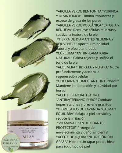 Mascarilla Arcilla Verde Silay Puntos Negros Acné Natural