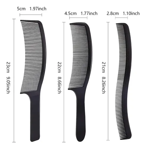 Peines Curvos Peluquería Barbería Negro 3 Piezas