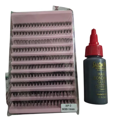 Kit Pestañas Ramillete 30p Curva D Mix 8-16mm Con Pegamento