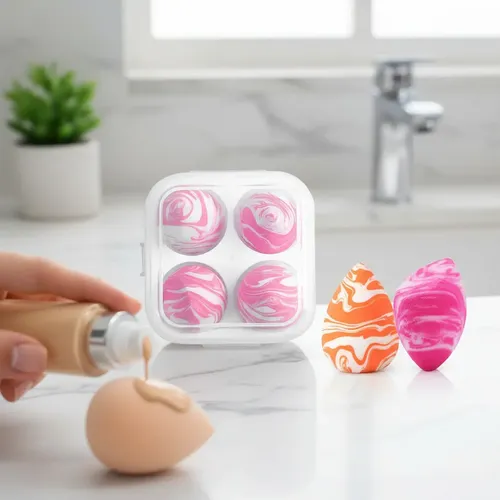 Set 4 Esponjas Blender Para Maquillaje Con Estuche Make Up