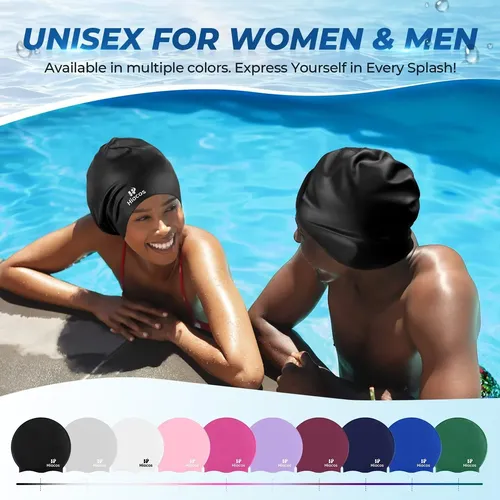 Gorro De Natación Hiacos Para Cabello Largo, Negro E Imperme