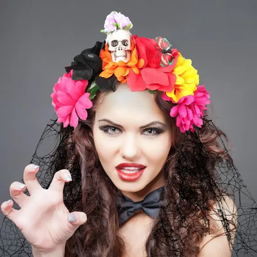 Diadema Con Velo Floral Para Halloween Con Motivo Del Día De