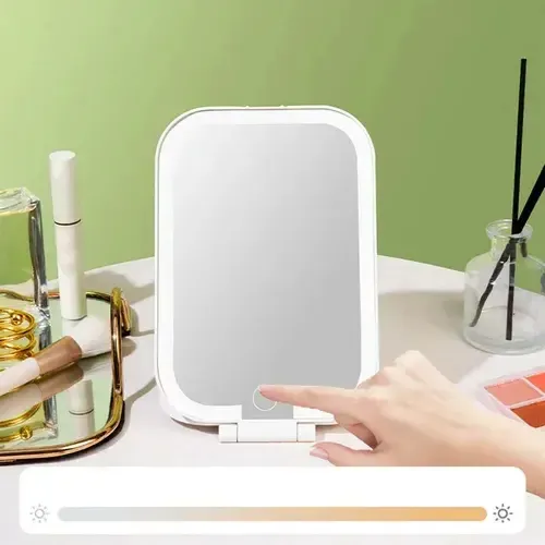 Espejo Maquillaje LED Táctil Recargable 3 Modos con Estuche Blanco