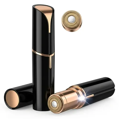 Depiladora Facial Electrica Recargable Usb Mujer Portatil Luz Led Hipoalergenica Indolora Inalambrica Cabezales Repuesto Bolsa Mejillas Labios Cejas Patillas Cuello Negro Premium Lipstick Compacto