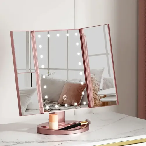 Espejo Inteligente Con Luz Led – Aumento 2x Y 3x Y 10x Marco Rose Gold
