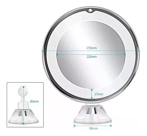 . Espejo Led 360, Maquillaje Flexible Con Ventosa Y Aumento