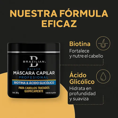 Máscara Capilar Con Biotina & Glicolico Brazilian Keratin