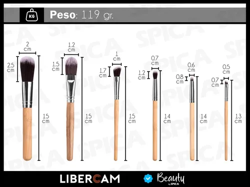 Set X11 Brochas Maquillaje Bambu Spica Bro-00 Sintetica Marrón Claro