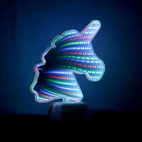 Lámpara Led Espejo Infinito 3d Unicornio Doble Luz
